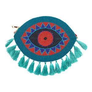 Tassel Trim Evil Eye Beaded Clutch